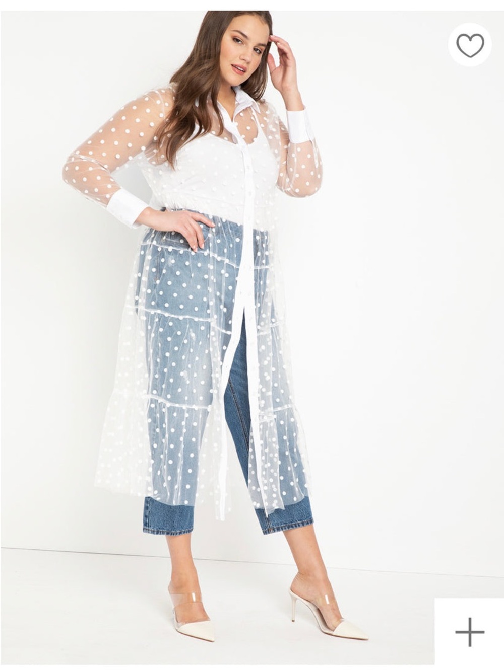 NWT Eloquii Sheer White Polka Dot Overlay